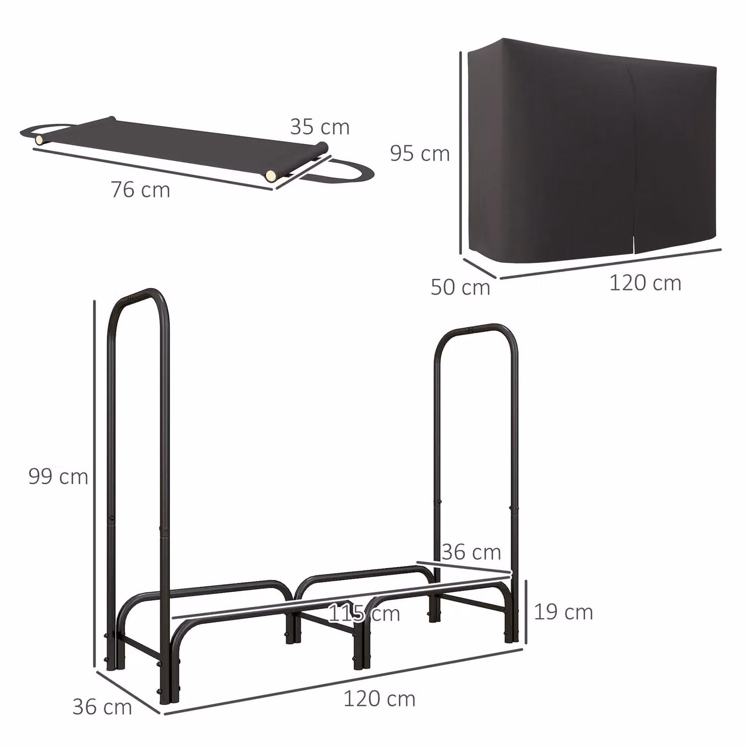 Outsunny 4ft Firewood Rack Holder with Canvas Carrier and Oxford Cover, Black – 2