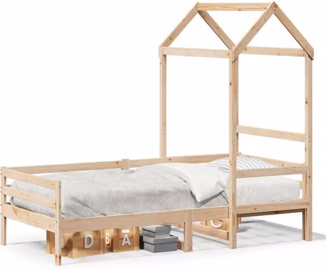Berkfield Home Solid Wood Day Bed with Roof in Light Oak, W/D/H: 200 x 80 cm