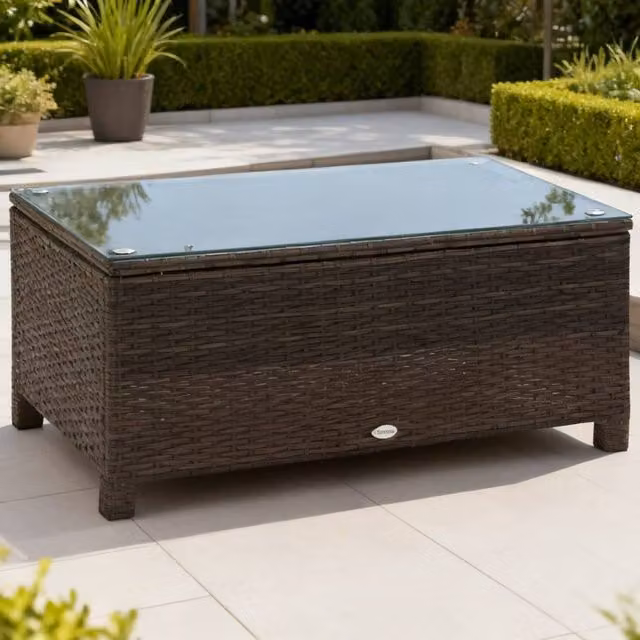 ERGOVEXA Mixed Brown Polyrattan Garden Coffee Table with Glass Top