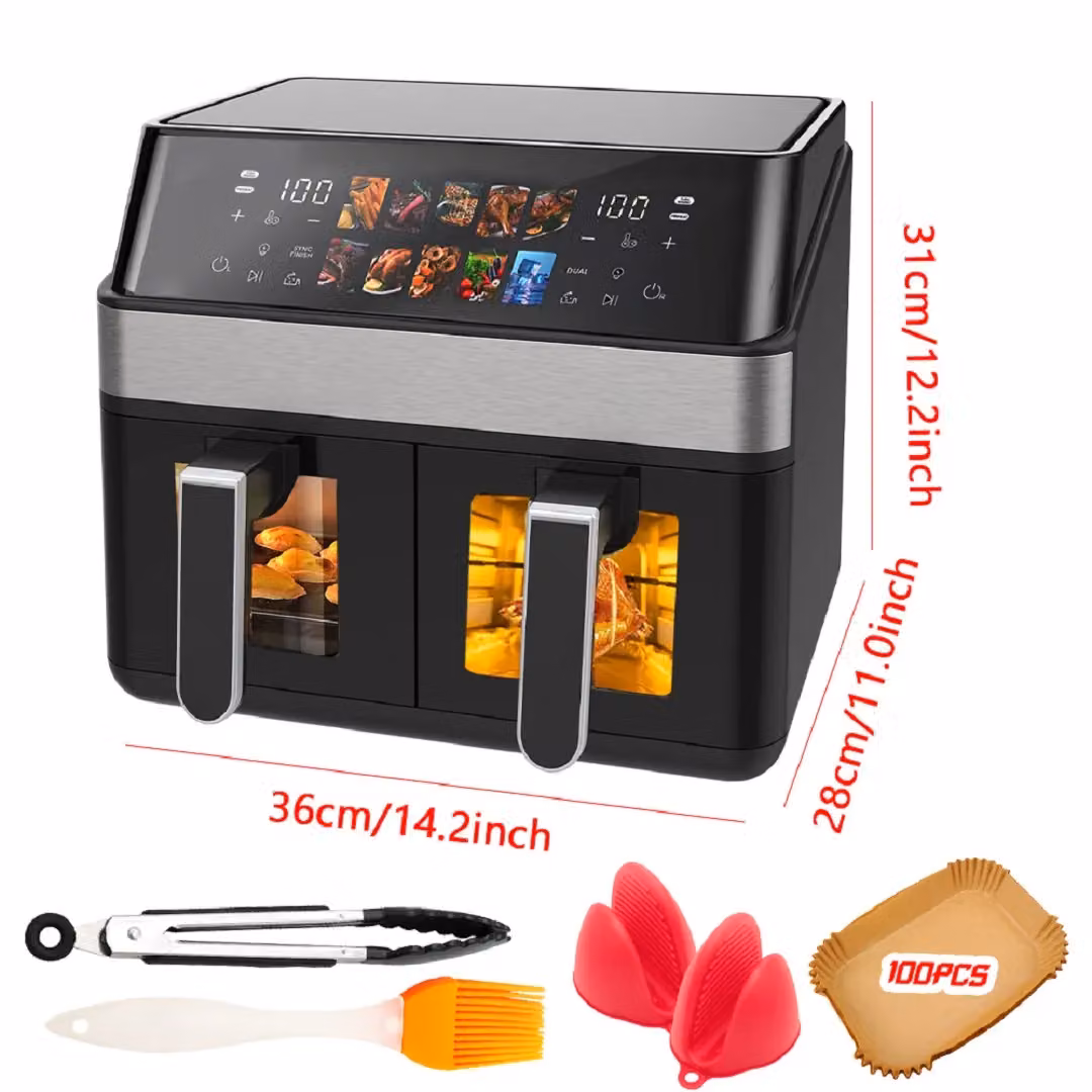 Hinsinc 10L Dual-Zone Digital Touchscreen Air Fryer with Two Baskets, Black – 2