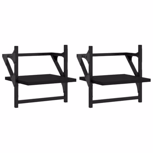 vidaXL Set of 2 Black Wall Mounted Shelves with Hanging Rods, W/D/H: 30 x 25 x 30 cm – 1