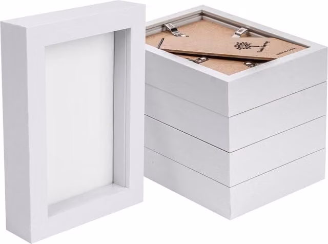 Nicola Spring White Rectangular 3D Box Photo Frame, W/H: 15.24 x 10.16 cm