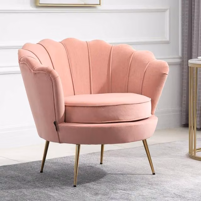 Birlea Ariel Pink Velvet Scallop Back Accent Armchair with Gold Metal Frame