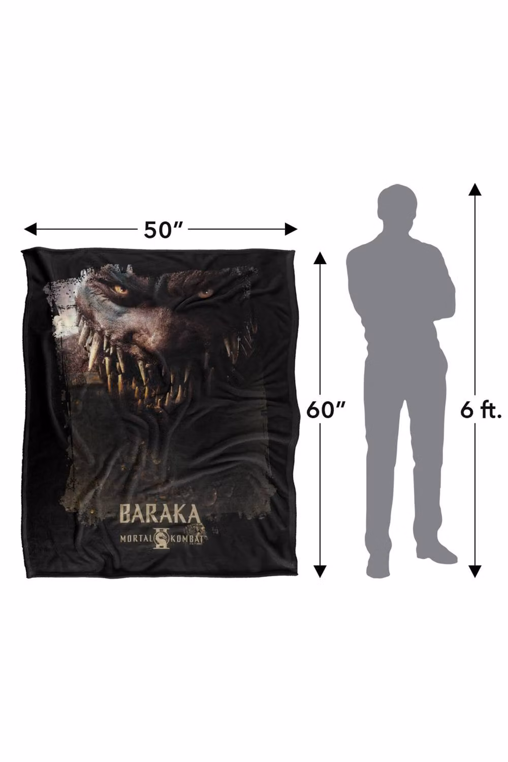Warner Bros. Mortal Kombat 2 Baraka Portrait Super Soft Fluffy Polyester Throw Blanket in Black and Multicolour, Large – 3