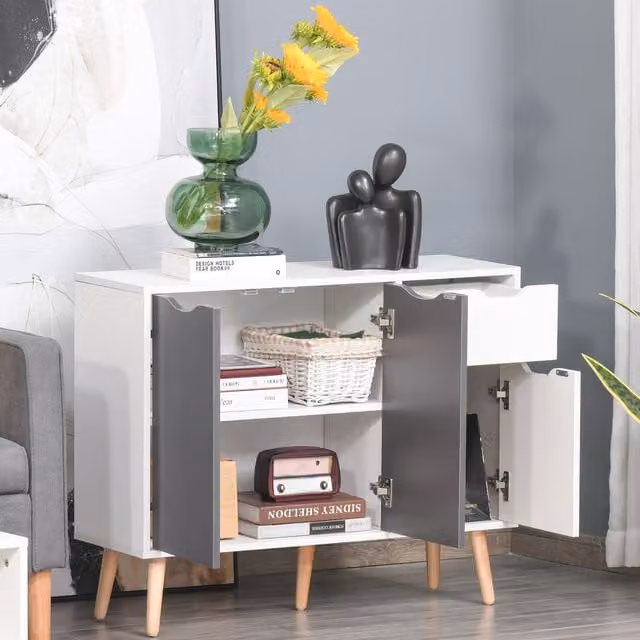 HOMCOM Modern Grey and White Storage Cabinet Sideboard with Drawer