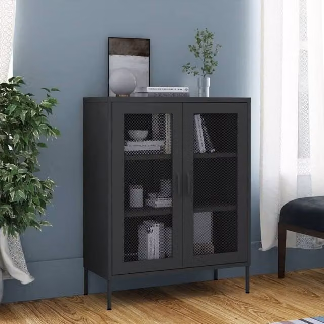 Berkfield Home Anthracite Steel Storage Cabinet with Glass Doors, W/D/H: 80 x 35 x 101.5 cm – 1