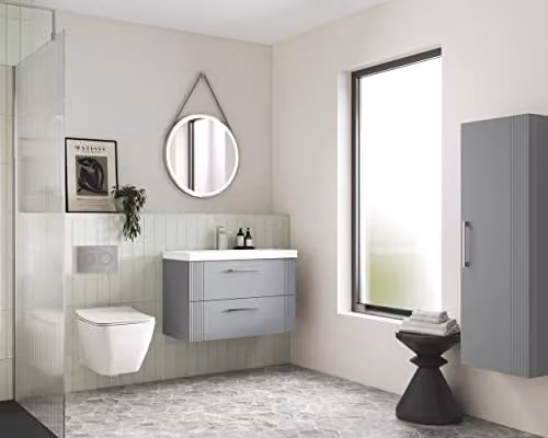 nuie LQ711 Salana Modern Round LED Bathroom Wall Hung Framed Touch Sensor Mirror, Black, W: 60 cm, H: 60 cm, D: 4 cm
