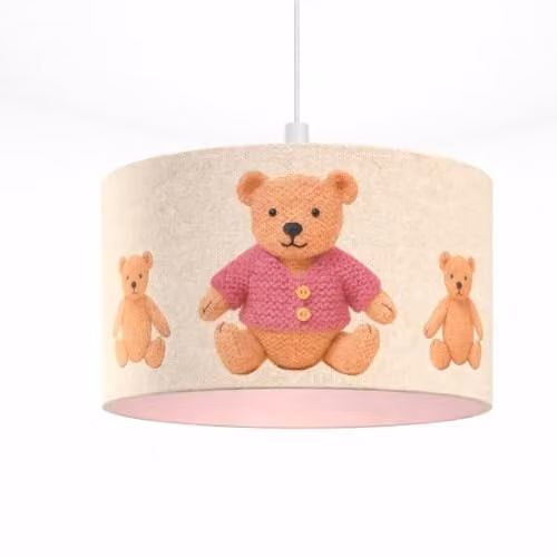 CGC Lighting Blake Round Drum Childrens Lampshade in Pink Teddy Fabric, Diameter: 45 cm