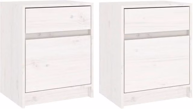 Berkfield Home Set of 2 White Solid Pinewood Bedside Cabinets, W/D/H: 40 x 31 x 50 cm
