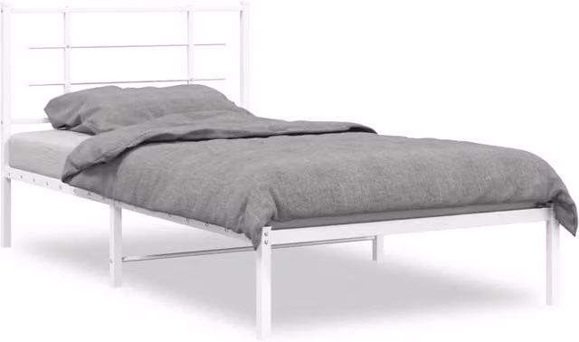 Berkfield Home Metal Bed Frame with Headboard in White, W/D/H: 100 x 190 cm