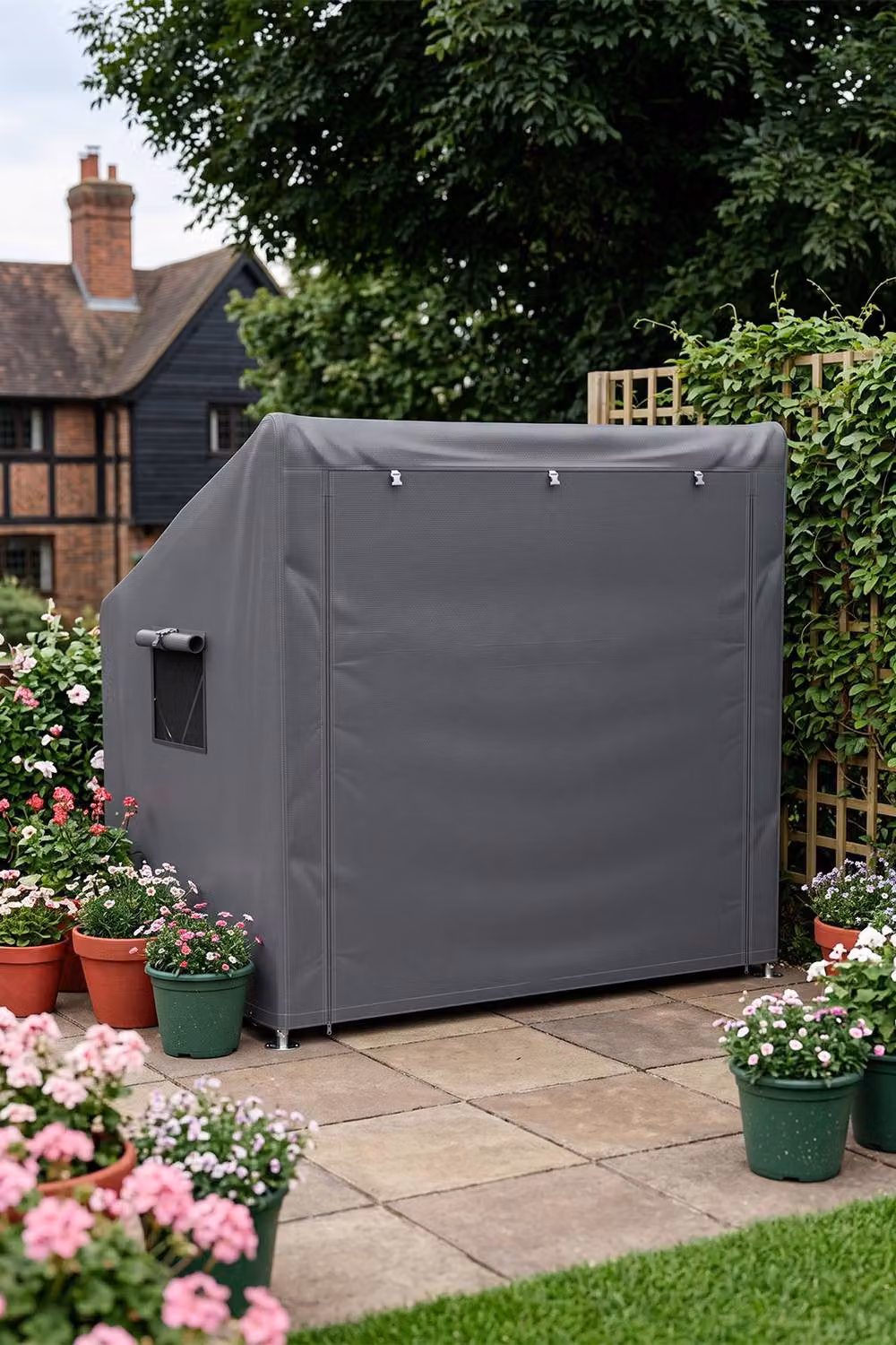 Living and Home Outdoor Bike Tent Storage Shelter with Roll-Up Door and Window, Dark Grey, W: 182.88 cm, D: 167.0 cm, H: 220 cm – 2