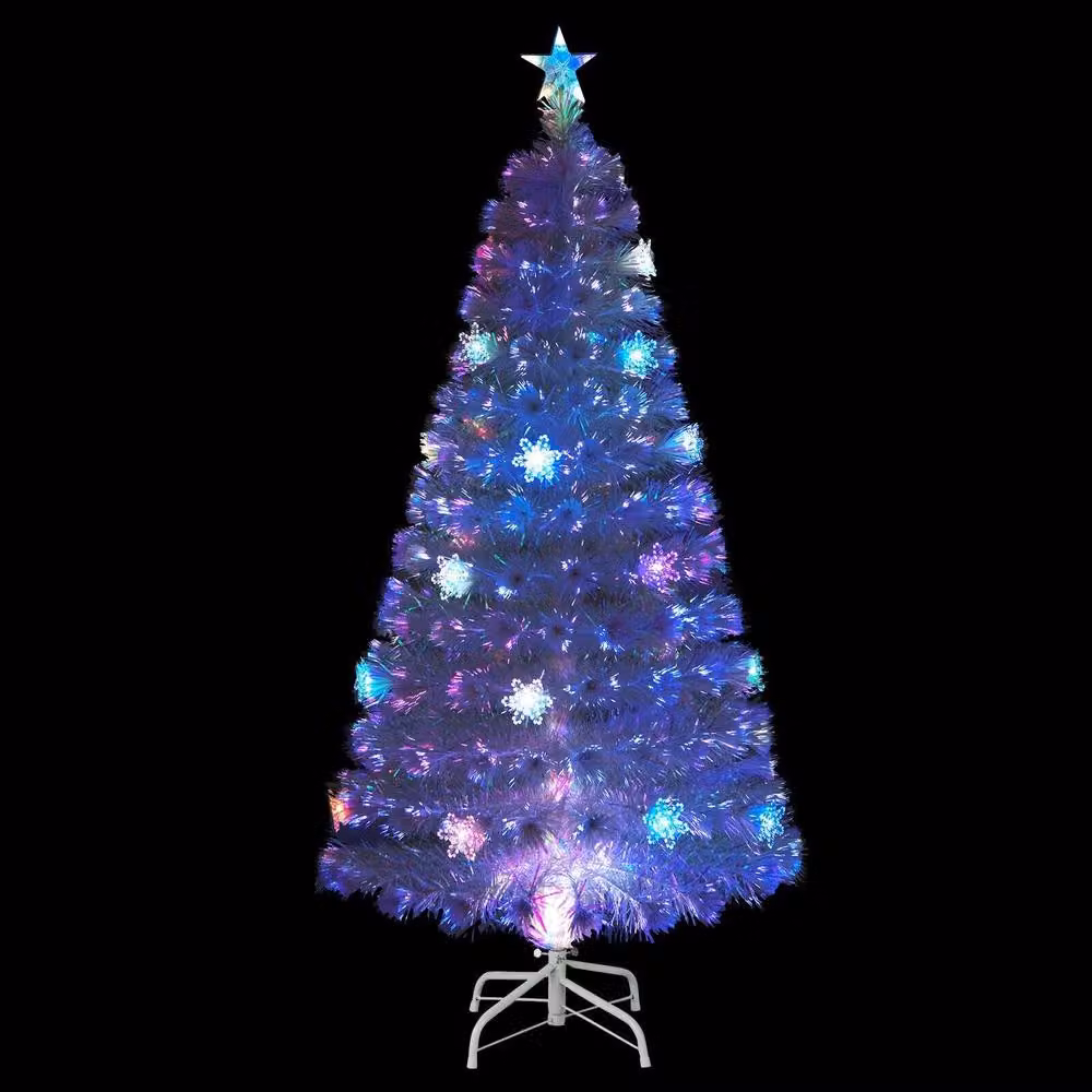 Costway 5ft Pre-Lit White Artificial Fiber Optic Christmas Tree with Multicolour Lights – 6