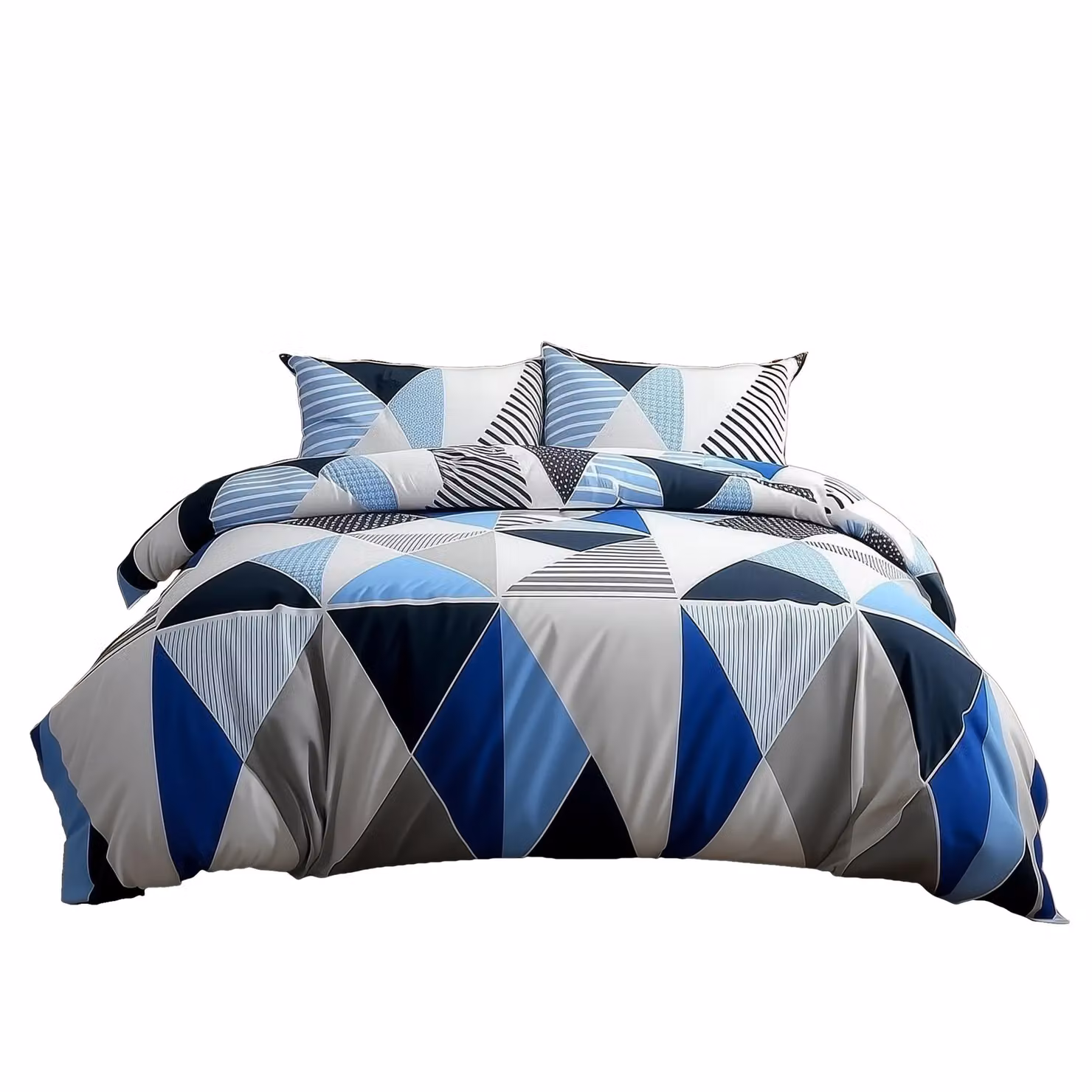 Snug City Polycotton Duvet Cover and Pillowcase Set with Multi Colour Triangle Design in White, Super King (W: 200 cm x L: 200 cm) – 2
