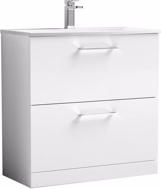 Balterley Modern Glossy White 2-Drawer Floor-Standing Bathroom Basin Vanity Unit – 1