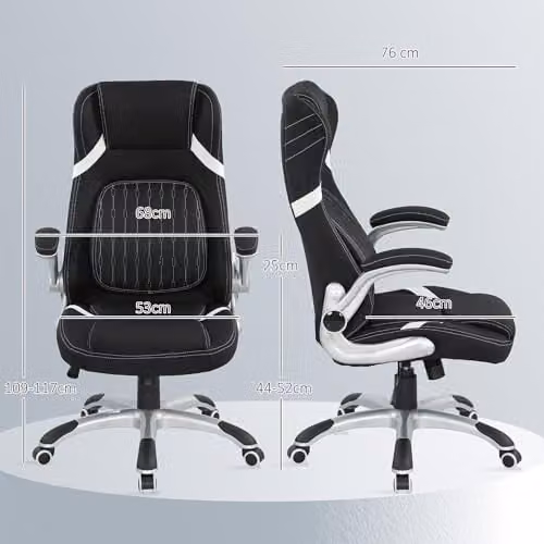 VINSETTO Black Fabric Executive Office Chair with Armrests and 360 Degree Swivel – 3