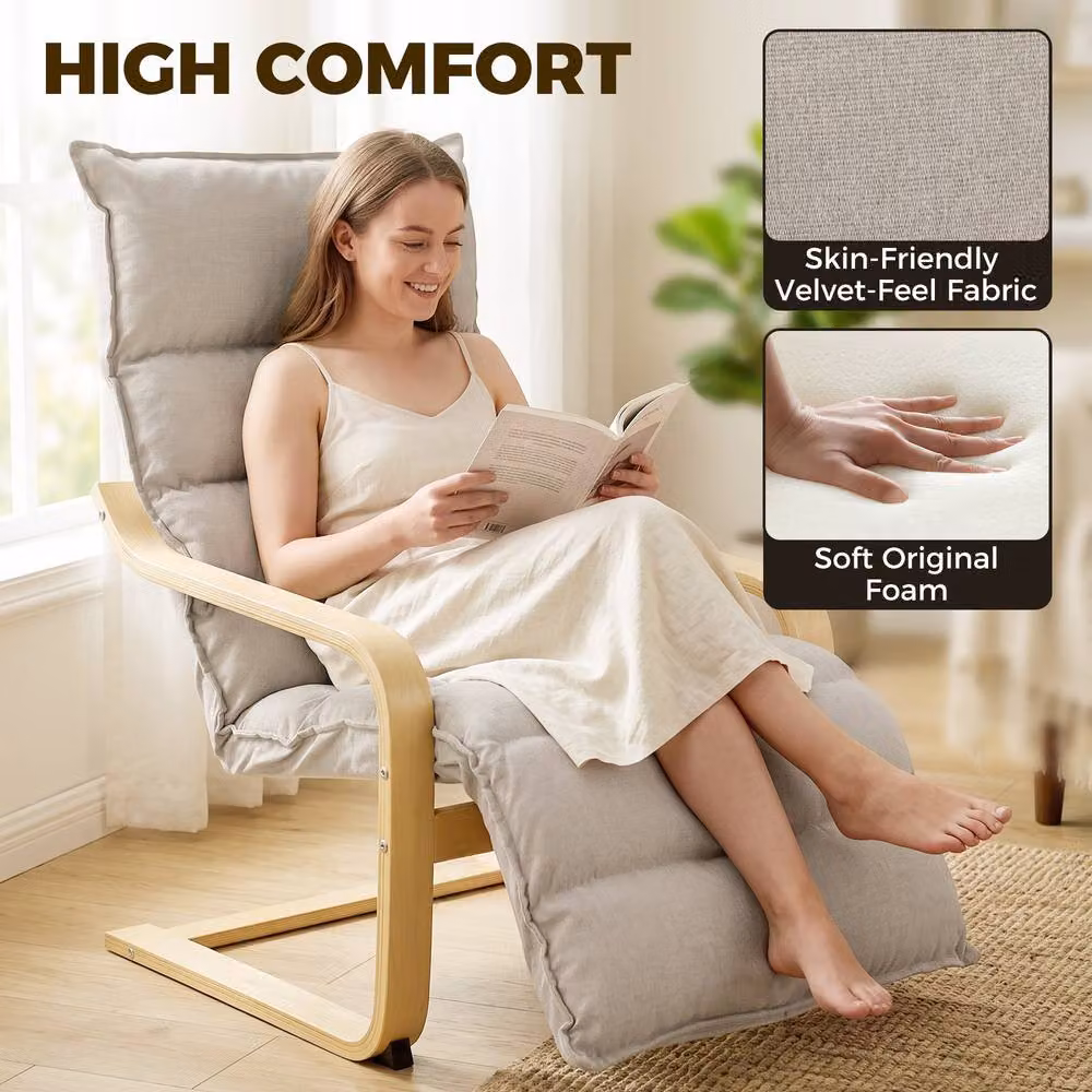 HOMCOM Brown Velvet Lounge Chair with Solid Birch Wood Frame and Armrests – 3
