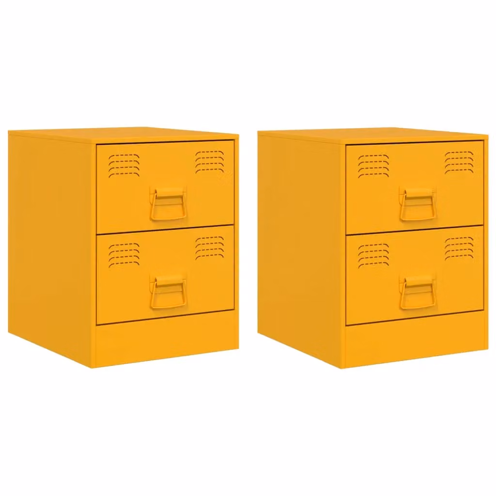 Berkfield Home Set of 2 Yellow Metal Bedside Cabinets, W/D/H: 34.5 x 39 x 44 cm
