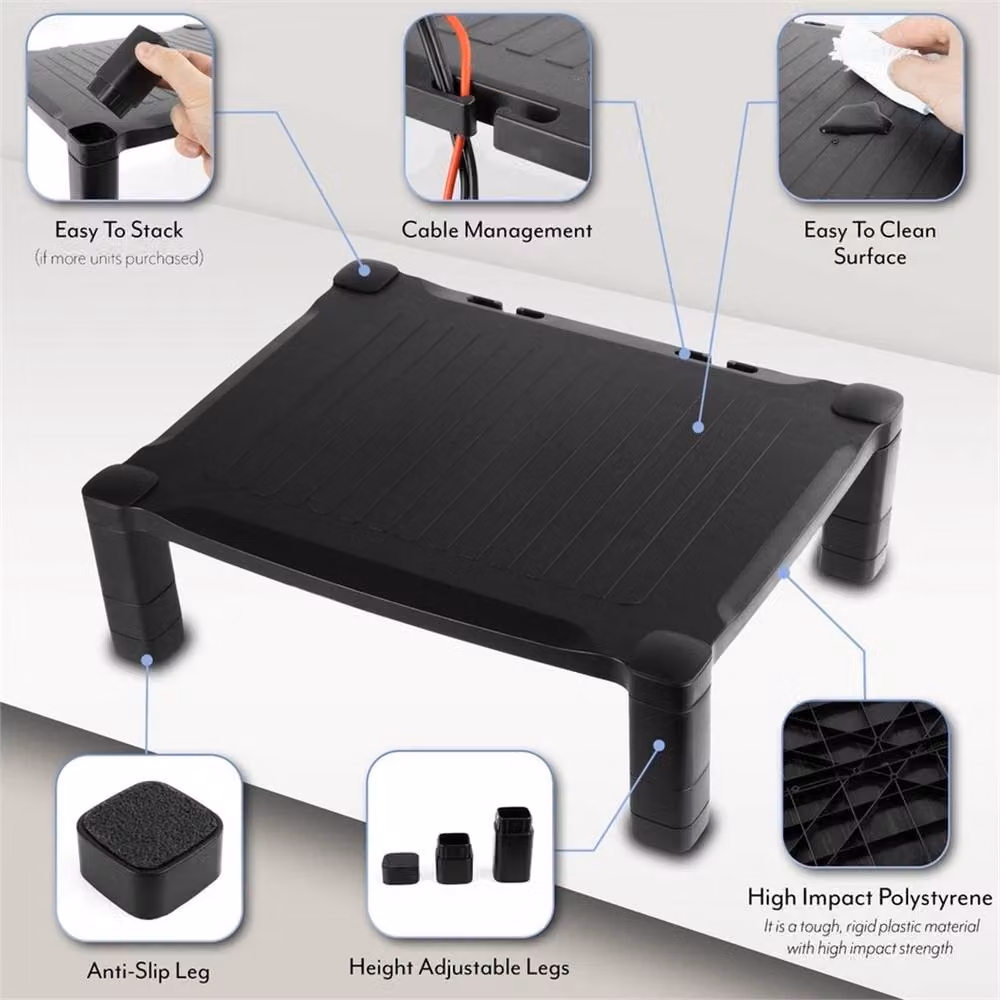 Nordara Black Matt Monitor Stand Screen Riser for Computer or Laptop, W: 43.5 cm, D: 33.5 cm, H: 13.3 cm – 5