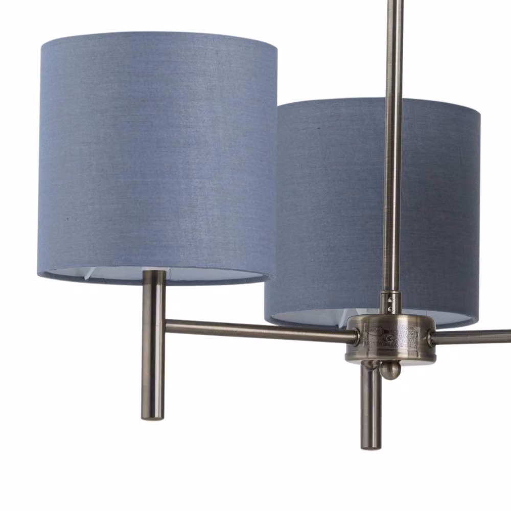 First Choice Lighting Brea Set of 2 Antique Brass 3 Light Ceiling Fittings with Grey Fabric Shades – 2