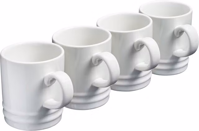 Cooks Professional 4 Piece Stoneware Mug Set, White and Grey, 350ml per Mug