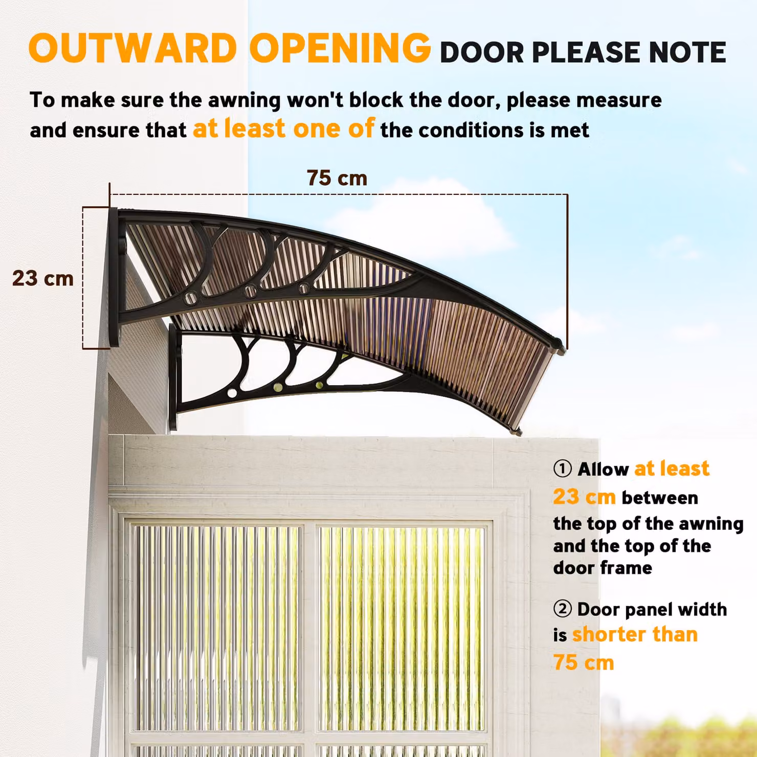 Outsunny Waterproof Curved Window and Door Canopy with Aluminium Frame and Rigid Polycarbonate Fixed Outdoor Awning – 7