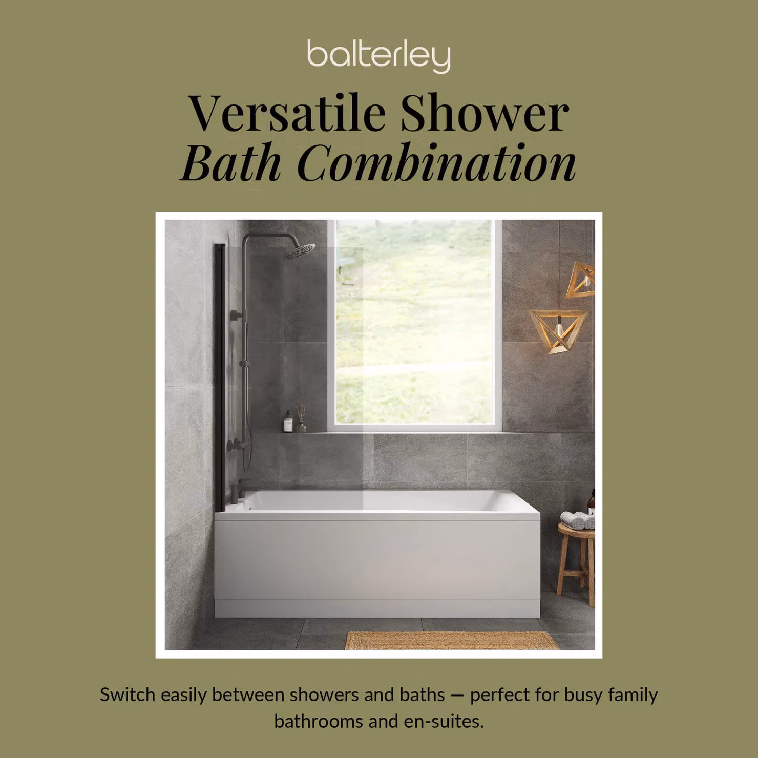 Balterley Square Single Ended Rectangular Bath with Apron and Black Screen in White, W/D: 1700 x 700 mm – 4