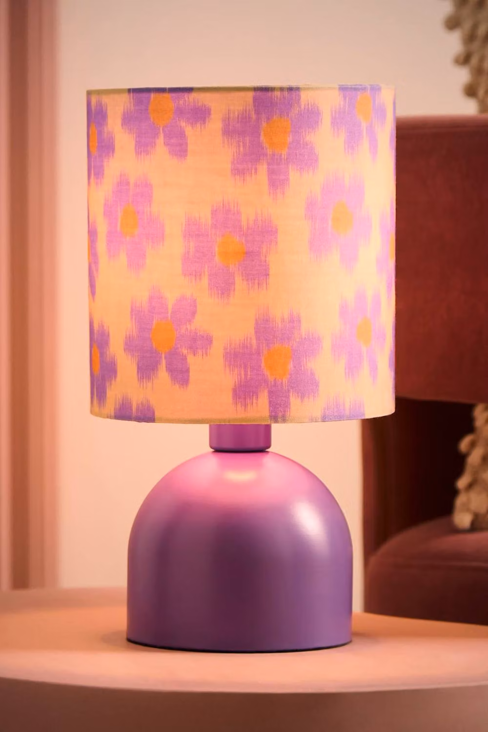 ValueLights Miley Purple Floral Print Table Lamp with Bulb in Purple and Multicolour – 2