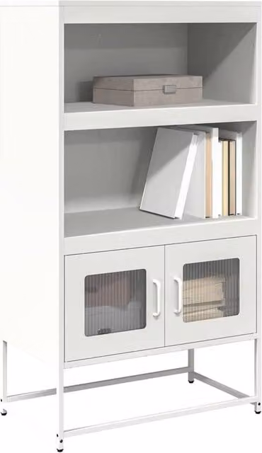 Berkfield Home Modern White Steel Highboard with Glass Doors, W/D/H: 68 x 39 x 123 cm – 1