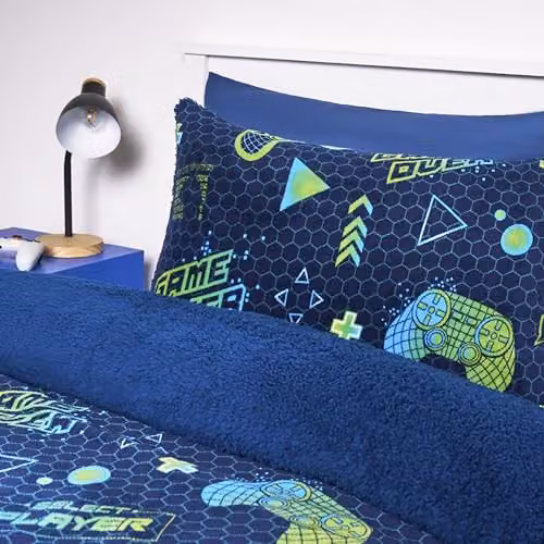 OHS Boys Single Gaming Fleece Duvet Cover and Pillowcase Set, Reversible Black and Green Graphic Bedding, Duvet Cover: 135 x 200 cm, Pillowcase: 50 x 75 cm – 2