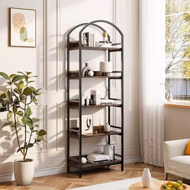 Komore 5-Tier Vintage Brown Wooden Freestanding Bookcase