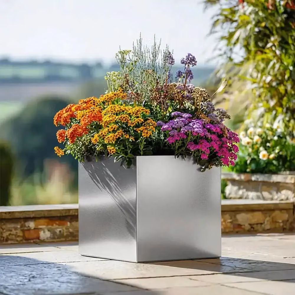 Tulipy Galvanised Steel Square Planter Tub, Silver, W: 60 cm, D: 60 cm, H: 60 cm – 5