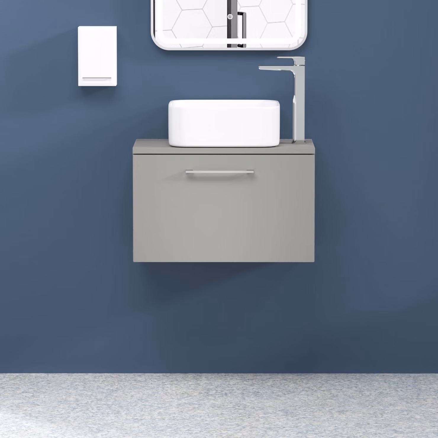 Royal Bathrooms Modena 800mm Wall Hung 1 Drawer Worktop Vanity Unit in Satin Grey