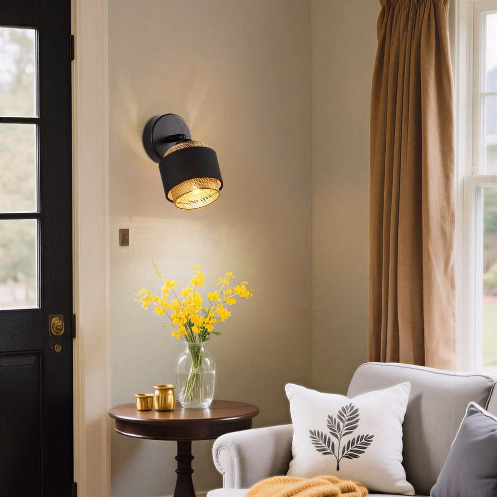 Harper Living Black and Gold Art Deco Wall Light with Adjustable Metal Mesh and Fabric Shade, E14 Socket – 6