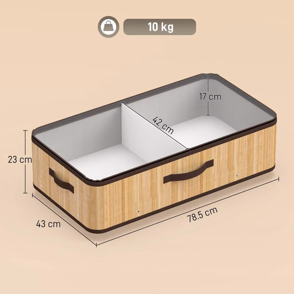 HOMCOM 2 Pack 60L Underbed Storage Boxes with Lids and Wheels, Beige – 3
