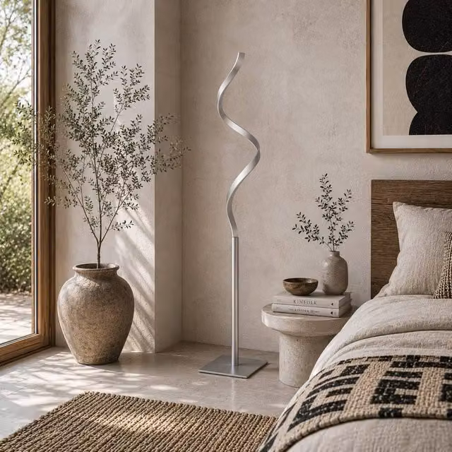 Wyld Haus Marimba Silver Spiral LED Floor Lamp, Dimmable – 1
