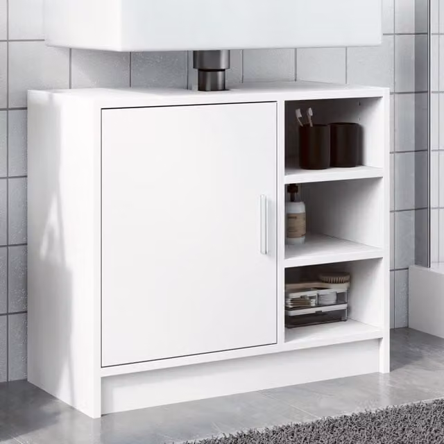 Berkfield Home White Sink Cabinet with Hinged Doors and Internal Shelves, W/D/H: 63 x 29 x 55 cm