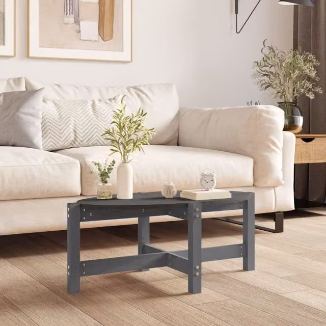 Berkfield Home Grey Rustic Solid Pine Coffee Table W: 87 cm, D: 48 cm, H: 35 cm