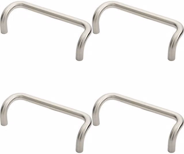 Loops 4x Cranked Door Pull Handle, 19mm Diameter, 225mm Fixing Centres, Brushed Satin Stainless Steel, Silver