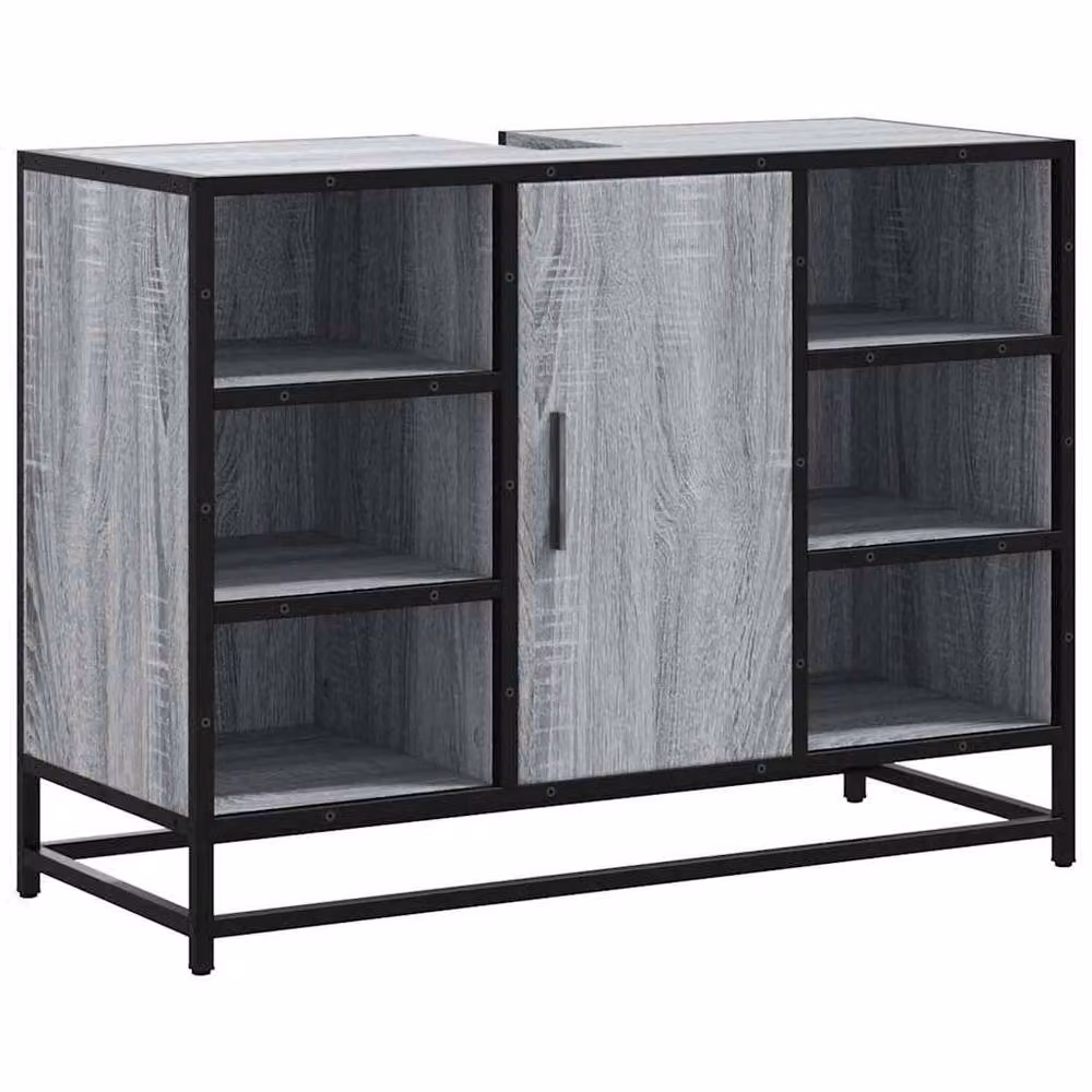 Berkfield Home Elegant Grey Sonoma Bathroom Sink Cabinet with Hinged Doors and Open Shelf, W/D/H: 80 x 33 x 60 cm – 2