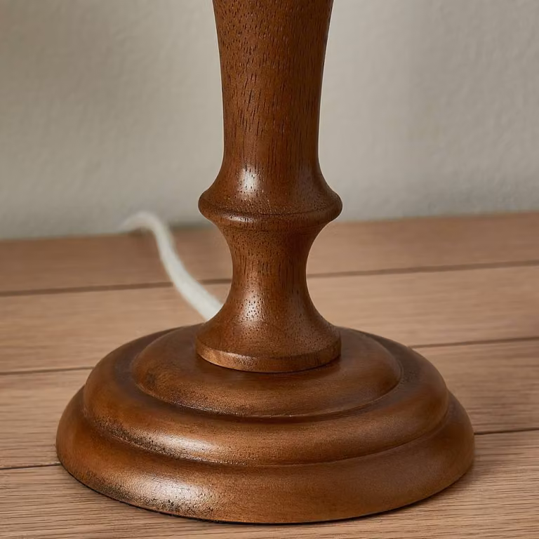 First Choice Lighting Rutherford Table Lamp in Dark Wood with Multicolour Fabric Shade