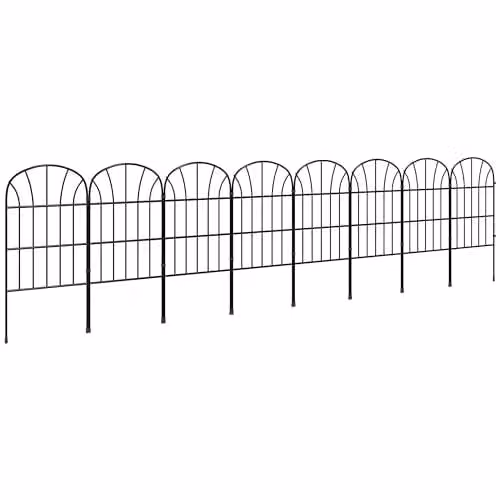 Outsunny Black Metal Garden Decoration Fence, 8-Piece Rustproof Picket Panel Set, W/H: 60.96 cm x 265.14 cm