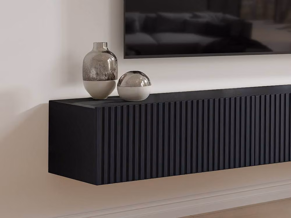Vente-unique DANTAY Floating TV Unit with 3 Doors in Black Matt – 3