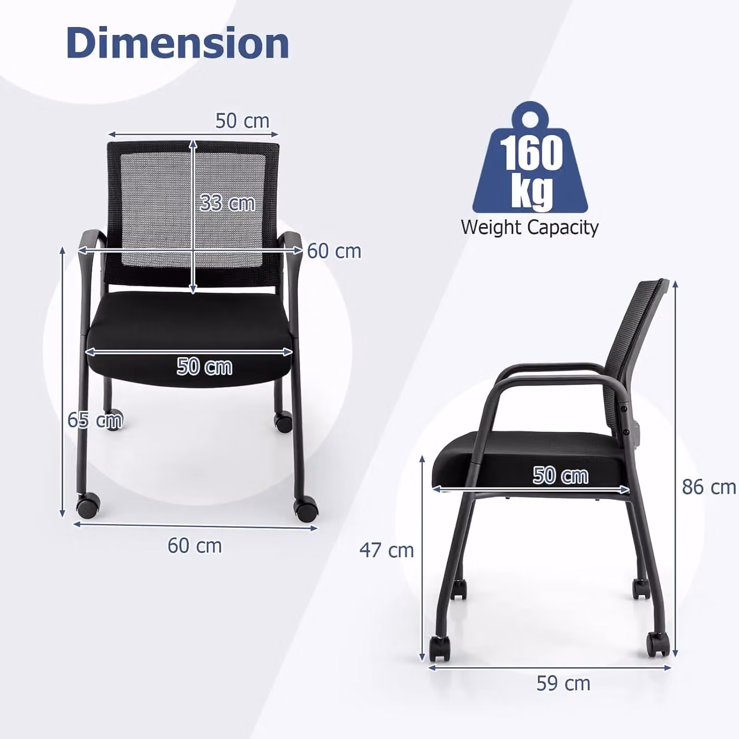 Gymax Set of 2 Black Mesh Office Guest Chairs with Metal Frame, Armrests and Swivel Castors – 3