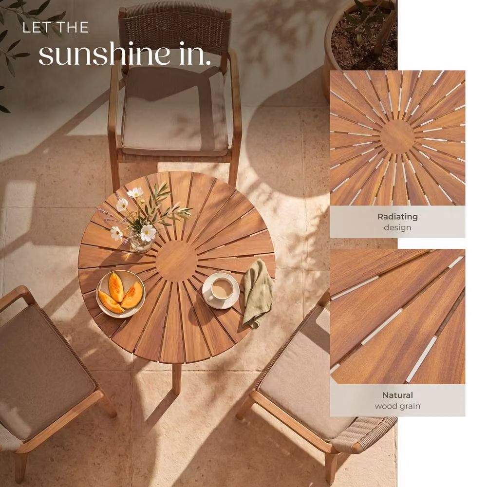 tectake Pollensa Round Garden Table in Brown Oiled Solid Acacia Wood – 7