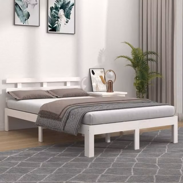 Berkfield Home White Solid Pine Wood Bed Frame W/D/H: 120 x 200 cm