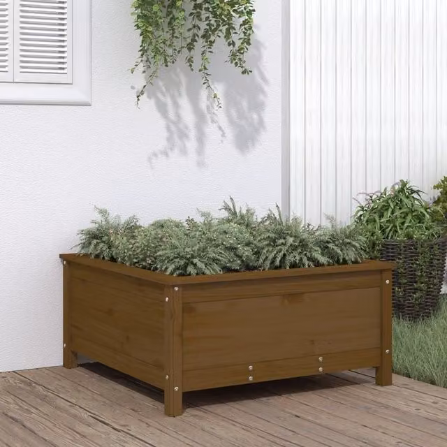 Berkfield Home Brown Solid Wood Pine Garden Planter Tub W: 82.5 cm, D: 82.5 cm, H: 39 cm