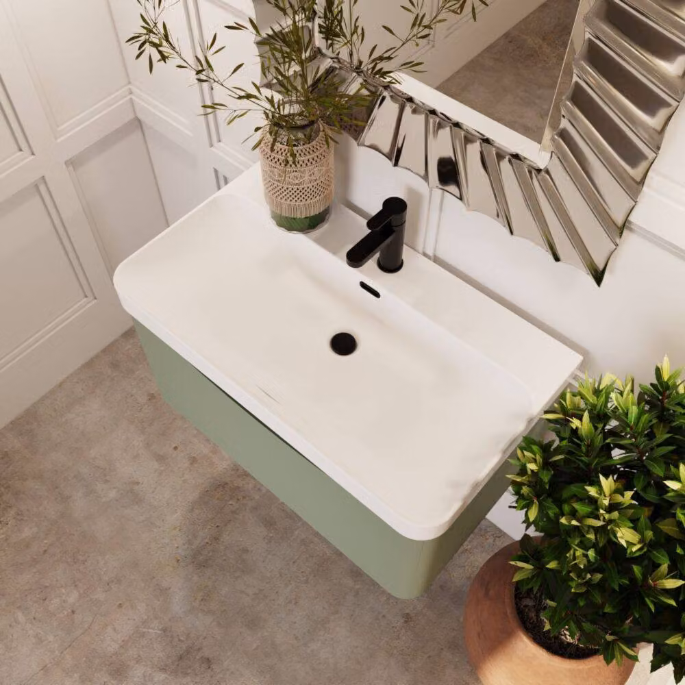 Balterley Arch Wall Hung 1 Drawer Bathroom Vanity with Ceramic Basin, Green, W: 80 cm – 3