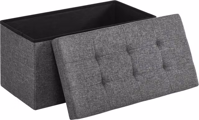 Dprodo Linen Storage Ottoman and Folding Foot Rest Stool in Grey, W/D/H: 76 x 38 x 38 cm – 1