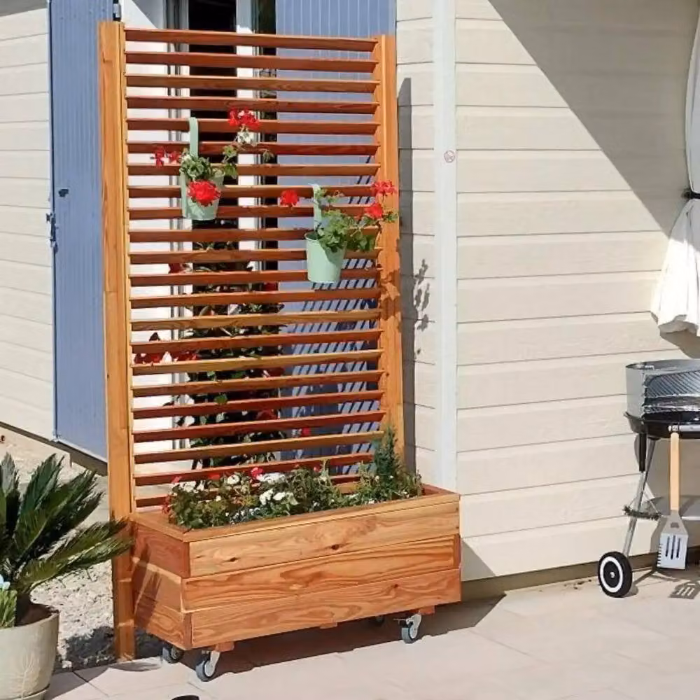 Jagram Garden Buildings Venetian Larch Garden Planter with Trellis in Brown, W: 43 cm, D: 89 cm, H: 173 cm – 3