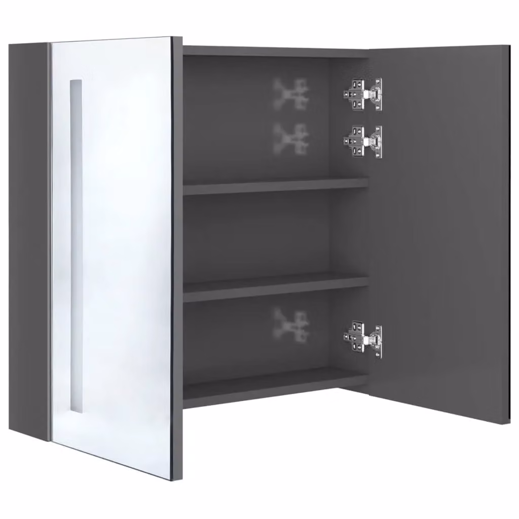 Berkfield Home LED Bathroom Mirror Cabinet in Glossy Grey, W/D/H: 62 x 14 x 60 cm – 3